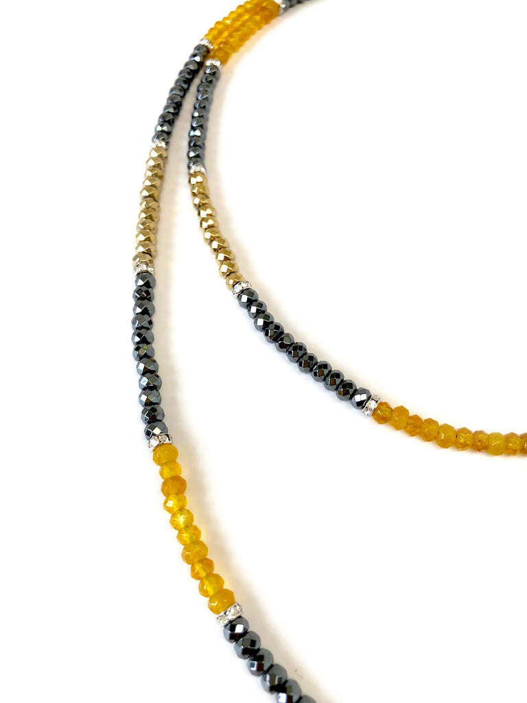 Tri-Color Hematite & Honey Apatite Dash Necklace