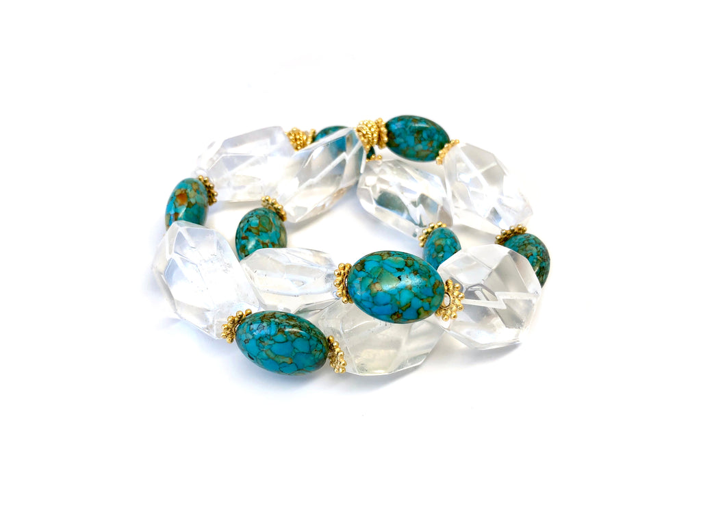 Turquoise & Clear Quartz Bracelet with Gold Spacers