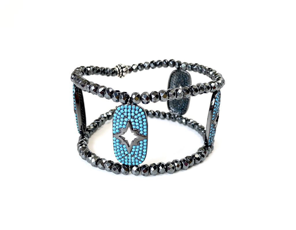 Turquoise Charm with Starburst Cutout Cuff Bracelet