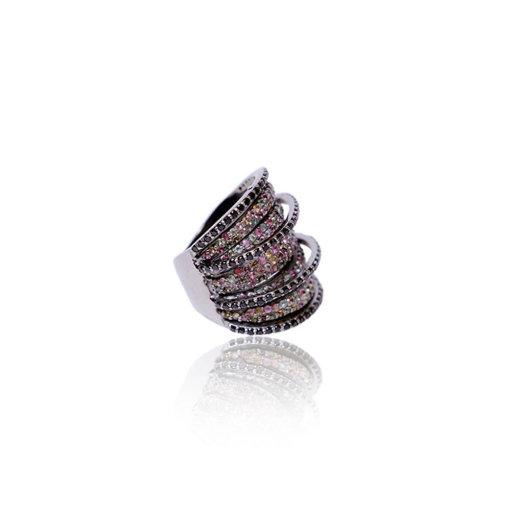 Rainbow Tourmaline and Spinel Bands Wrap Ring