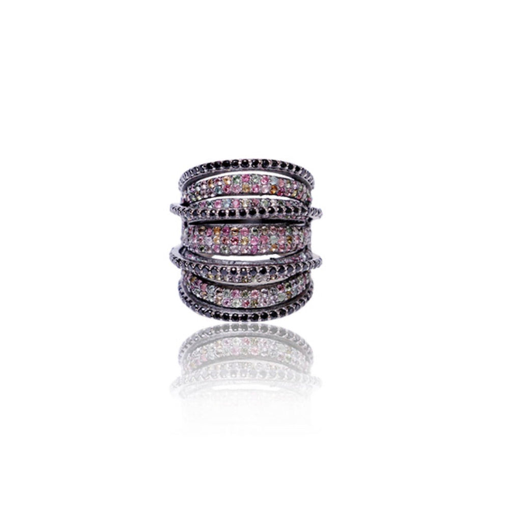 Rainbow Tourmaline and Spinel Bands Wrap Ring
